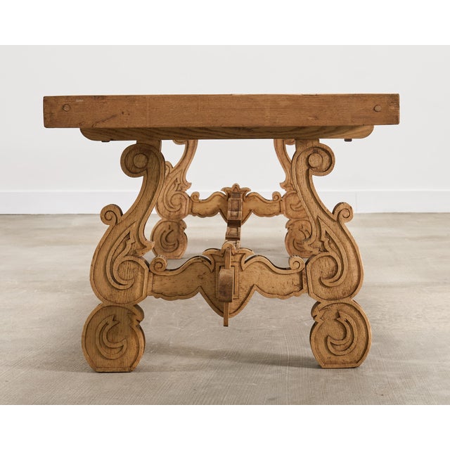 19th C. Spanish Baroque Bleached Oak Farmhouse Dining Table For Sale In Sacramento - Image 6 of 18