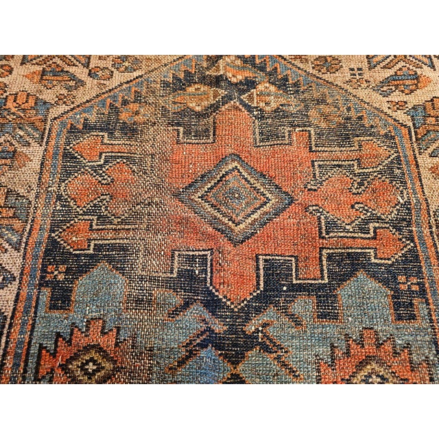 Antique Malayer Area Rug, Hand-Knotted Wool, Geometric Pattern, 4x6, Ivory & Navy For Sale - Image 17 of 18