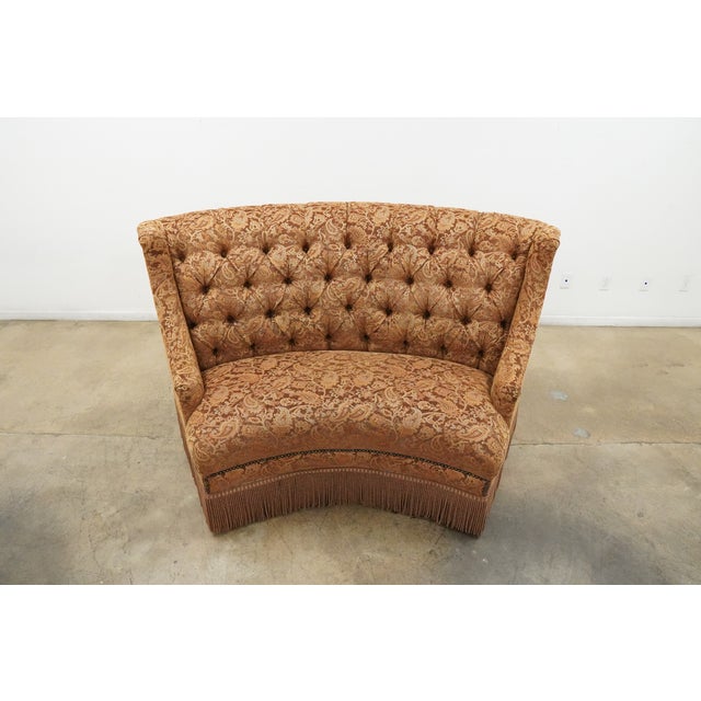 Marge Carson Vintage Marge Carson Curved Tufted Upholstered Dining Bench With Tassel Fringe For Sale - Image 4 of 13