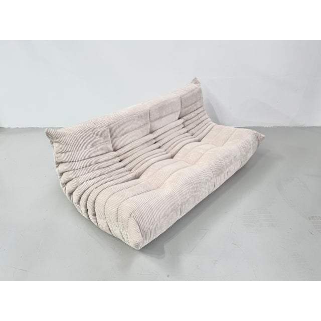 Textile French Togo 3-Seater Sofa in Beige Corduroy attributed to Michel Ducaroy for Ligne Roset, 1970s For Sale - Image 7 of 13