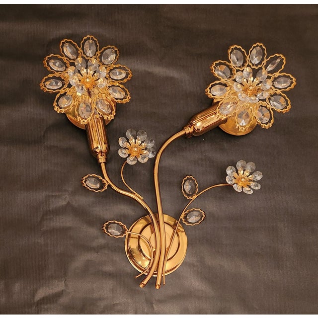 Mid-Century Modern Hollywood Regency Gold-Plated Brass Wall Lamps with Swarovski Crystals from Ernst Palme Palwa, 1960s, Set of 3 For Sale - Image 6 of 18
