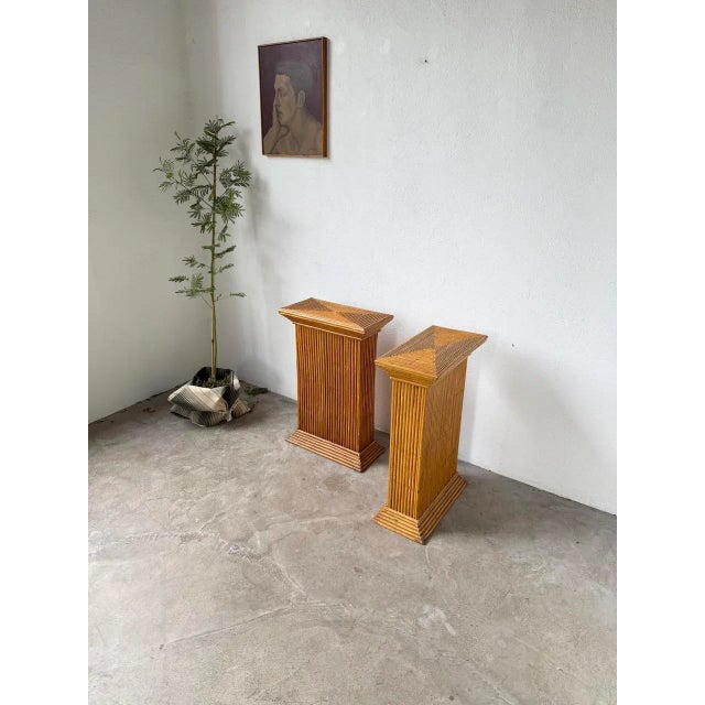 Pedestals in Rattan, 1960s, Set of 2 For Sale - Image 10 of 18