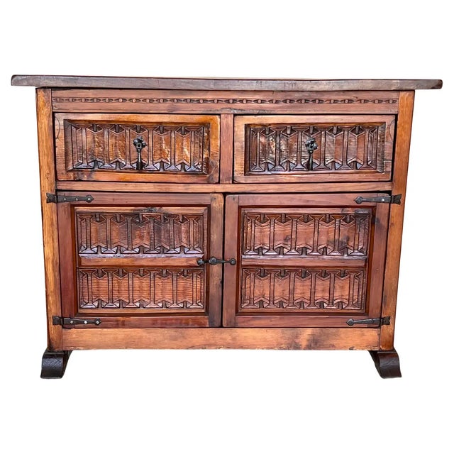 20th Century Spanish Carved Walnut Tuscan Cabinet with One-Drawer For Sale - Image 12 of 12