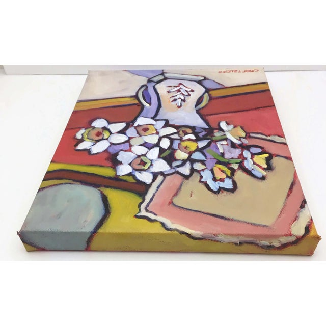 "Catching Spring" Contemporary Expressionist Style Bouquet of Daffodils Still Life Oil Painting by Catherine J. Martzloff For Sale - Image 4 of 8