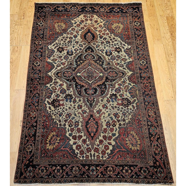 Late 19th Century 19th Century Persian Farahan Sarouk Area Rug in Floral Pattern in Ivory, Blue For Sale - Image 5 of 12