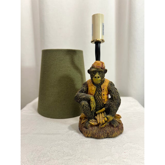 Figurative Vintage Bell Hop Monkey Accent Lamp With Green Shade For Sale - Image 3 of 11