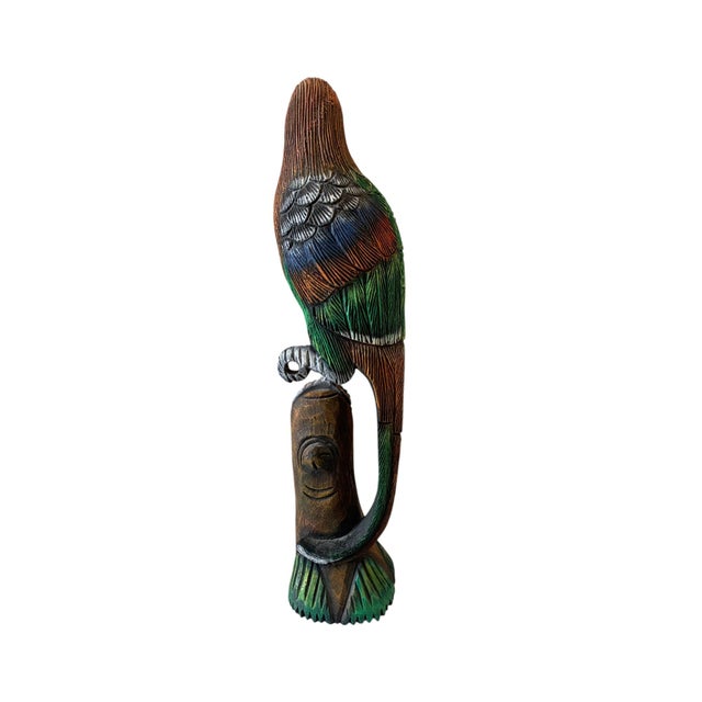 Vintage Carved Wood Perched Parrot Bird Statue Sculpture Figurine 16.5" For Sale In Naples, FL - Image 6 of 6