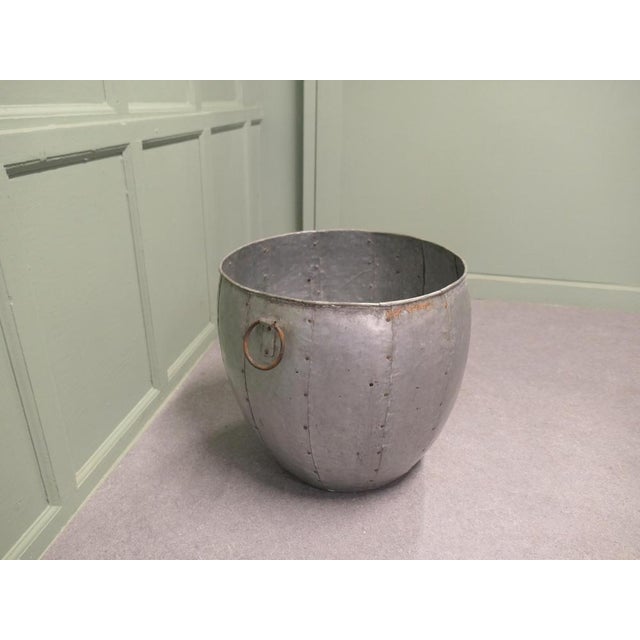 Industrial Look Cauldron Log Basket or Planter This is a large galvanised pot it has a very attractive shape, it is shaped...