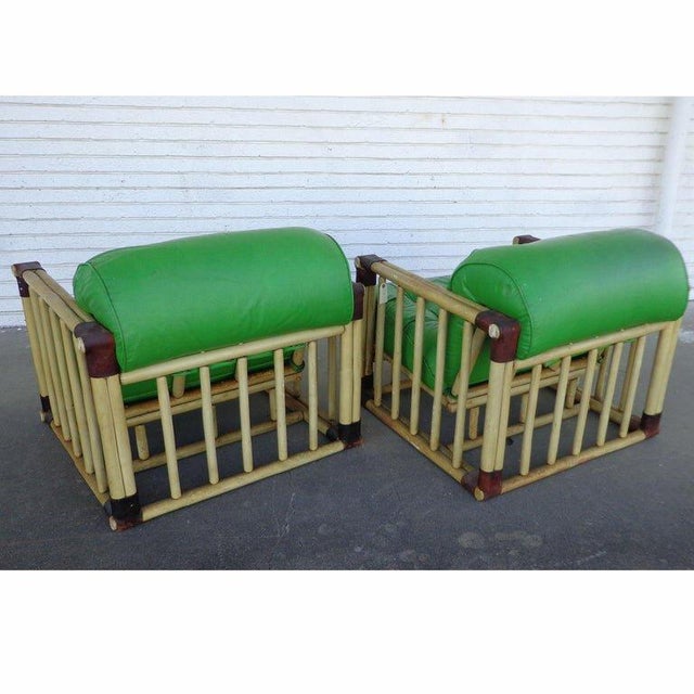Pair of Original Bamboo Tufted Green Rattan Lounge Chairs by Ficks Reed, 1970's For Sale - Image 9 of 11