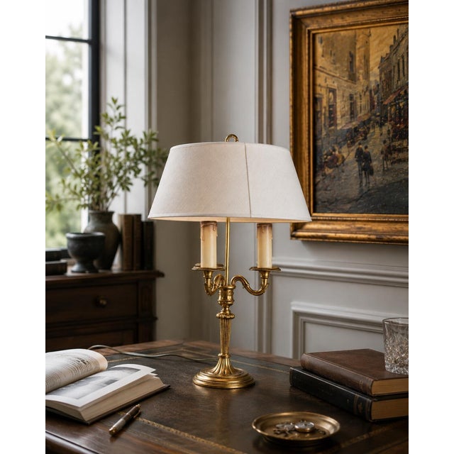Gold Vintage French Bouillotte Lamp in Gilt Brass, 1950s For Sale - Image 8 of 10