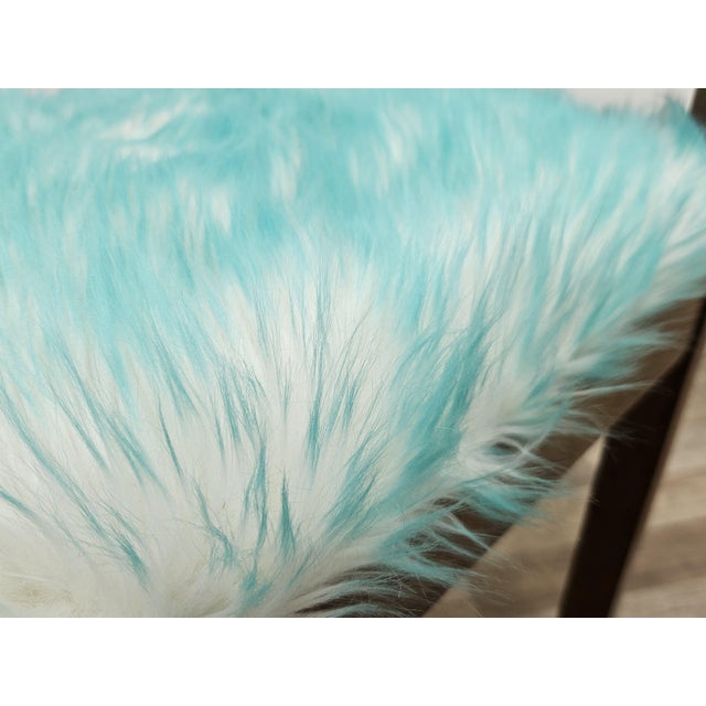 Wood Art Deco Stool in Walnut and Blue Fur, 1940 For Sale - Image 7 of 15