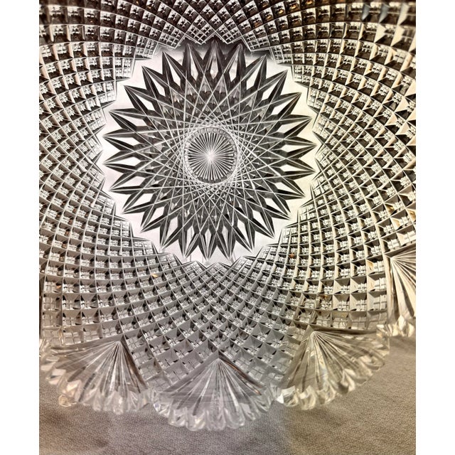 American Antique Crystal Serving Bowl American Brilliant Period Early 20th Century Strawberry Diamond Fan For Sale - Image 3 of 11
