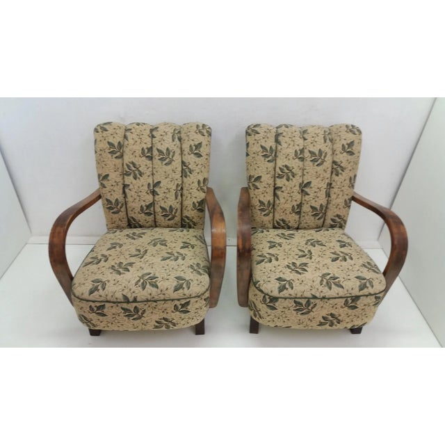 Art Deco Armchairs with Footstool by Jindrich Halabala, 1930s, Set of 3 For Sale - Image 3 of 11