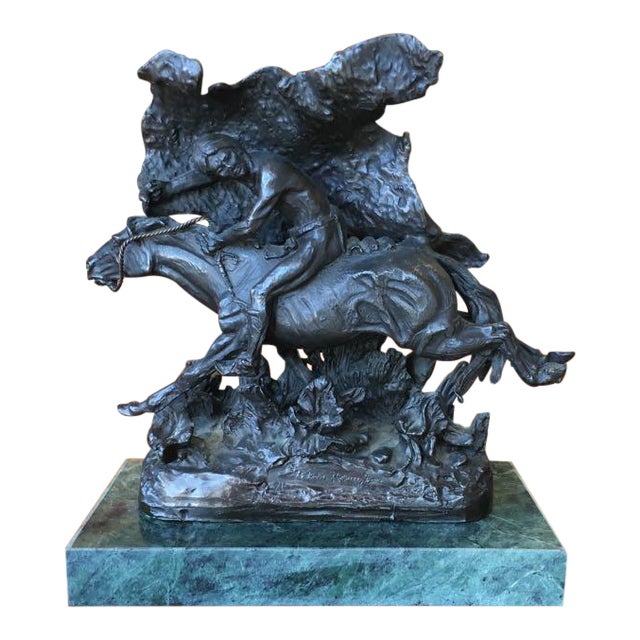 Frederic Remington "The Horse Thief" Bronze Sculpture On Marble Base