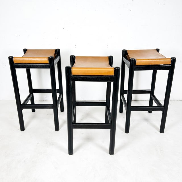 C. 1970s Mary Featherstone Set of Three "Hobb" Stools With Leather Seats For Sale In Boston - Image 6 of 9