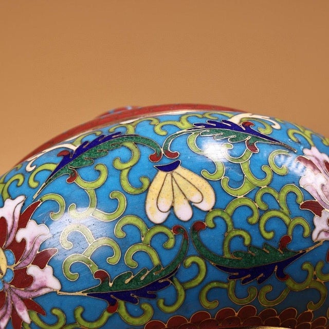 Vintage Chinese Cloisonné Enamel Gilt Lidded Jar – Floral Motif For Sale - Image 9 of 10