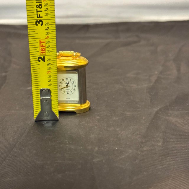 VTG Moulin LTD Miniature Brass Carriage Clock Gold Tone Japan Movt Quartz Mantel For Sale - Image 11 of 11