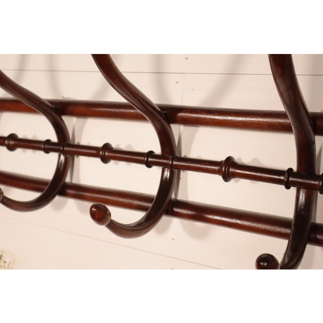 Vintage French Thonet Style Coat Hat Rack Wall Hanging Hooks Mahogany Art Nouveau Hall Tree For Sale - Image 10 of 11