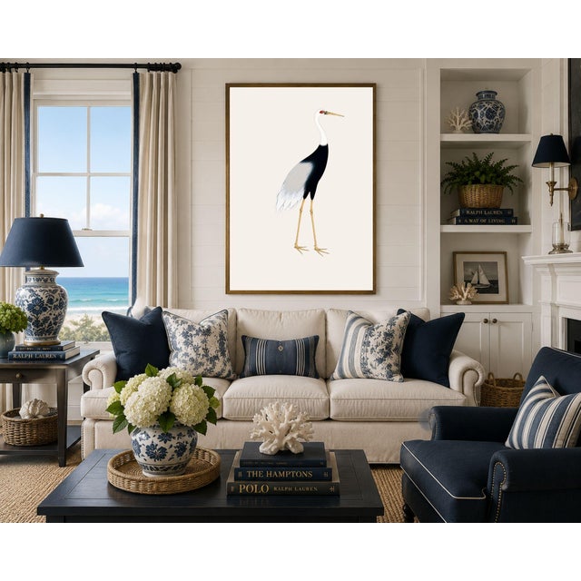Ivory Japanese Crane Study 3, Neutral Coastal Print, 24" X 36" For Sale - Image 8 of 10