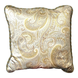 Square Chartreuse Green Paisley Design Custom Silk Pillow With Piping