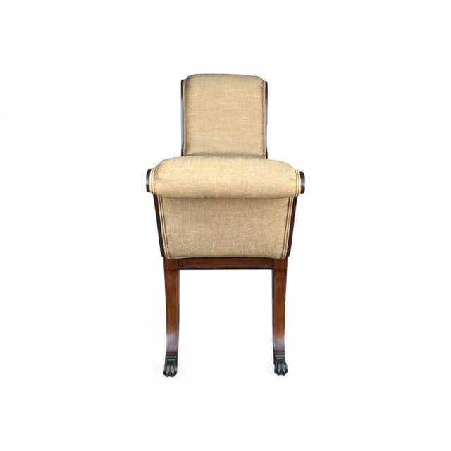 Wood Restored Vintage Mahogany X-Design Bench With Brass Claw Feet and Gold Upholstery For Sale - Image 7 of 14