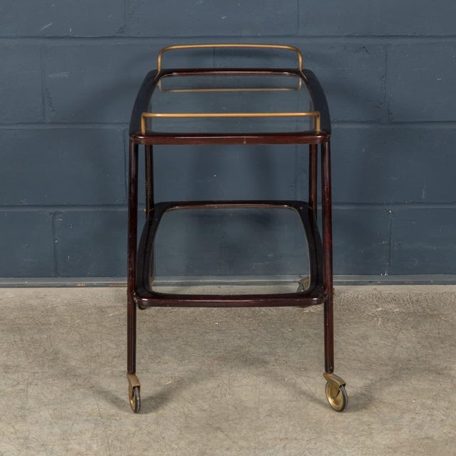 1960s Vintage 20th Century Italian Brass & Wood Drinks Trolley, 1960 For Sale - Image 5 of 18