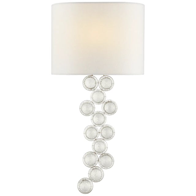 Julie Neill for Visual Comfort Signature Milazzo Medium Right Sconce in Burnished Silver Leaf & Crystal with Linen Shade For Sale