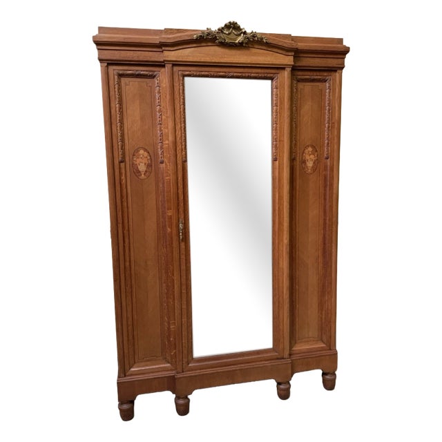 Antique Art Nouveau Bronze Inlaid Wardrobe, 1910 For Sale