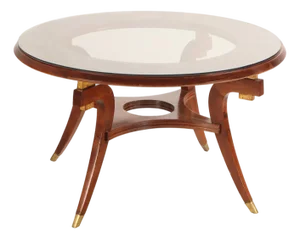 Mid Century Modern Walnut and Burl Walnut Glass Top Dining Table, C. 1960.