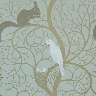 Sanderson Squirrel & Dove Wallpaper in Eggshell/ Ivory - a Sample For Sale