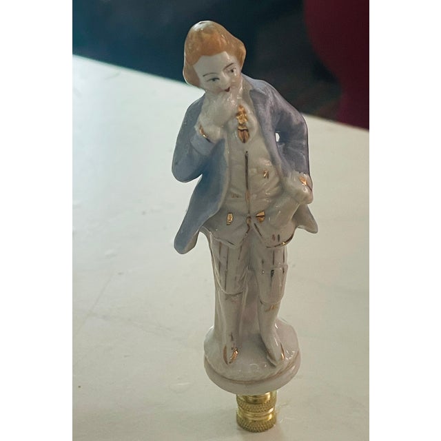 Victorian Antique Porcelain Couple Musicians Figurines Lamp Finials - a Pair For Sale - Image 3 of 5