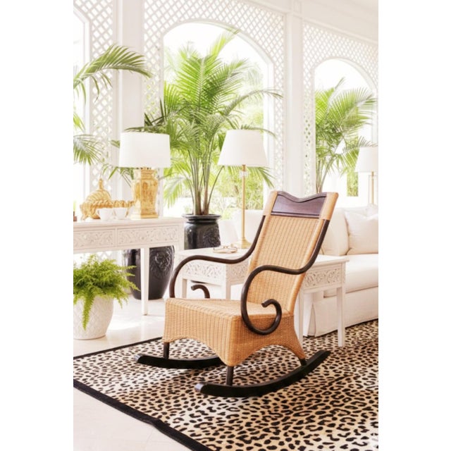 1990s Vintage Wicker Dark Bent Wood British Colonial Coastal Rocking Chair For Sale - Image 5 of 8