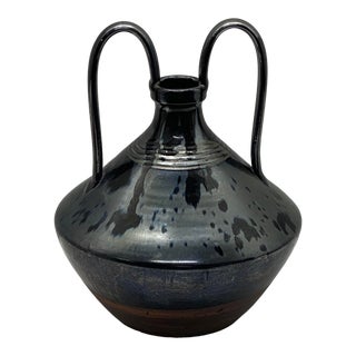 Late 20th Century Italian Black Glazed Amphora Vase For Sale