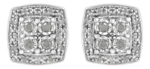 .925 Sterling Silver 1/4 cttw Round Cut Diamond Square Shape Milgrain Stud Earrings
