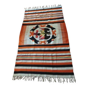 Large Vintage Orange and Black Stripes Throw