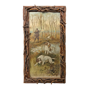 Twig Framed 19th Century Upland Hunt Lithograph Titled 'A Good Shot'