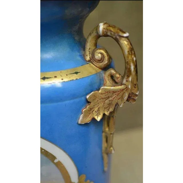 Ceramic Large Paris Porcelain Hand Painted 3-Light Table Lamp For Sale - Image 7 of 13