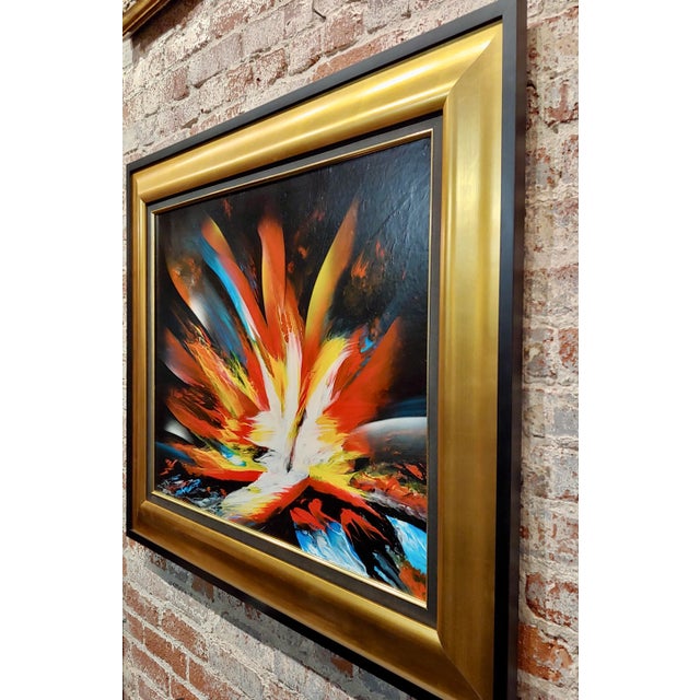 Wood Leonardo Nierman -Magic Explosion of Fire -Abstract Oil Painting For Sale - Image 7 of 9