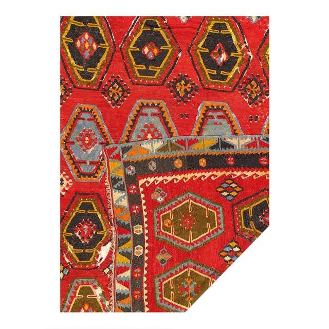 Traditional Pasargad DC Red Handmade Antique Turkish Kilim Rug For Sale - Image 3 of 4