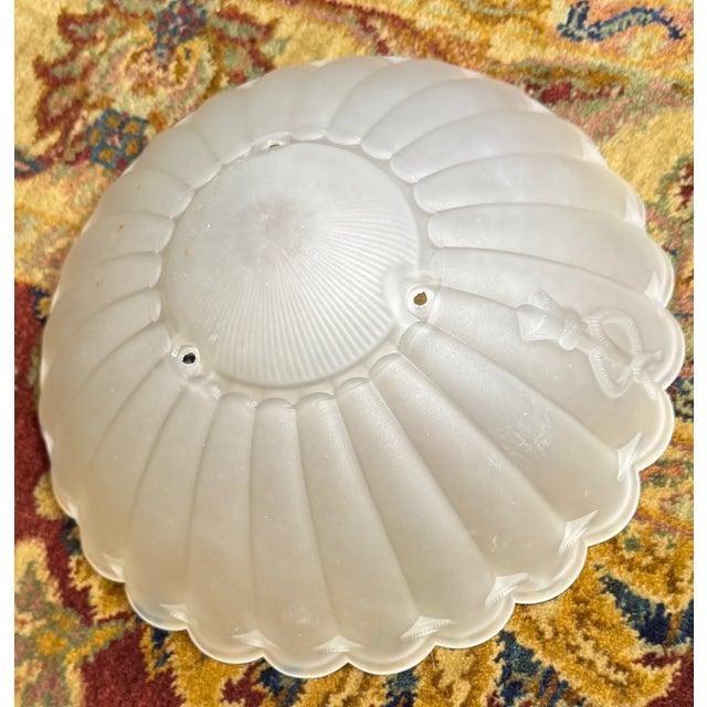 Large Vintage Frosted Glass Nautical Ceiling Light Shade – Scalloped Shell Form With Rope & Tassel Motif, 11.375” For Sale - Image 4 of 11