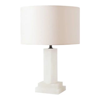 Geometric Alabaster Lamp With Paper Shade For Sale