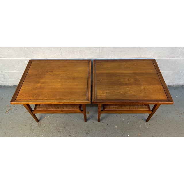 Mid-Century Walnut and Cane Drexel Declaration End Tables by Kipp Stewart For Sale In New York - Image 6 of 14