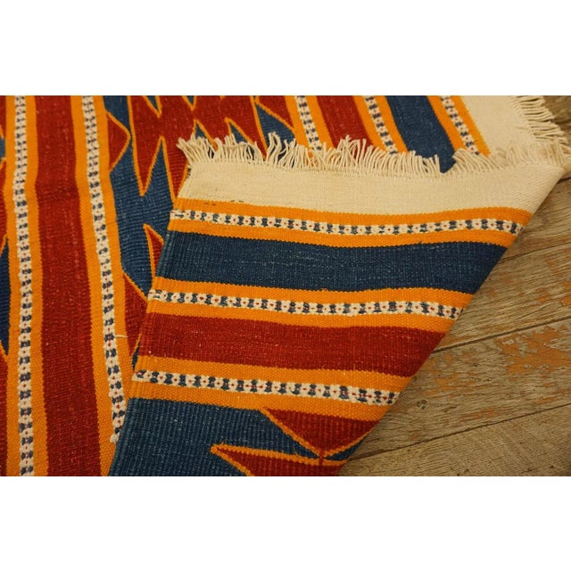 1930s Red Blue Diamond Tribal Antique Indian Cotton Dhurrie Carpet 6' X 9'7" Flatweave Cotton Rug For Sale - Image 13 of 13