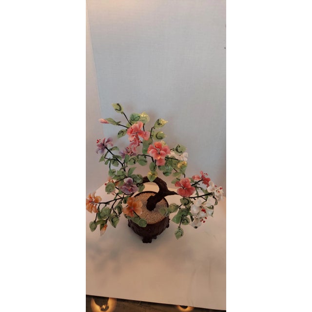 Asian 1960s Large Mid Century Glass Jade Bonzai Tree For Sale - Image 3 of 9