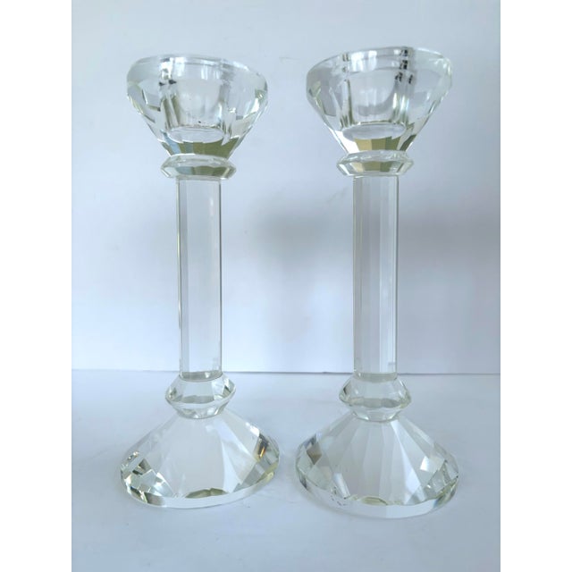 Contemporary Faceted Crystal Glass Candlesticks, Set of 3 For Sale - Image 4 of 10