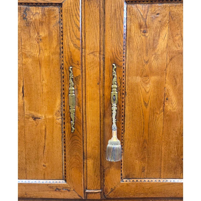 Antique French Elm Deux Corps Buffet Cabinet With Inlay and Fitted Interior For Sale - Image 12 of 18