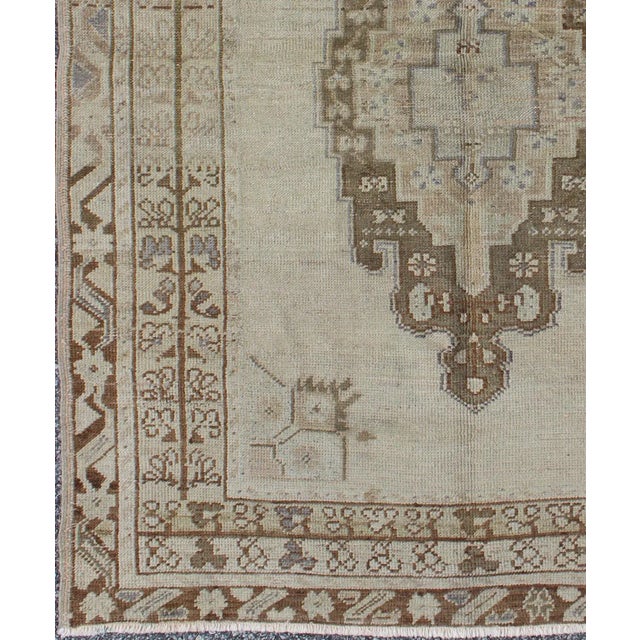 Tribal Brown and Taupe Colored Vintage Turkish Oushak Rug With Medallion Design 4'0"x5'4" For Sale - Image 3 of 6