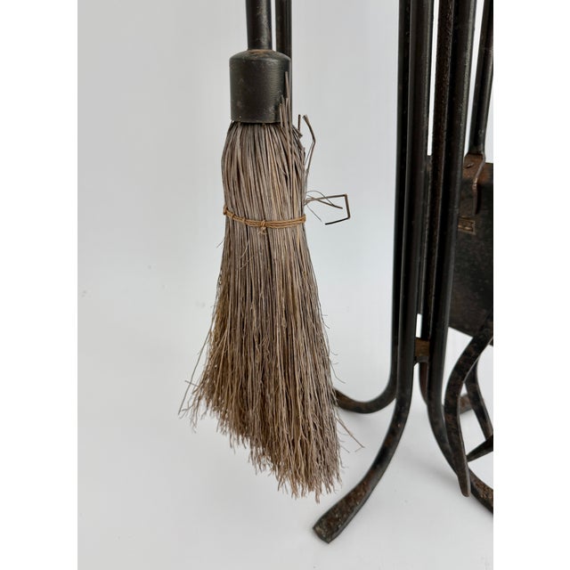 Charcoal Vintage Primitive Hand-Forged Wrought Iron Pilgrim Fireplace Tool Set - 5 Pieces For Sale - Image 8 of 11
