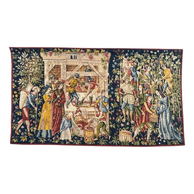 Vintage French Screen Printed Tapestry, 1970s For Sale