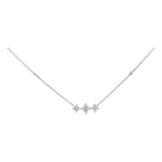 10K White Gold Bezel Set Princess Diamond 3 Stone Kite Shape and Station Necklace (H-I Color, SI2-I1 Clarity) - 18" Inches For Sale